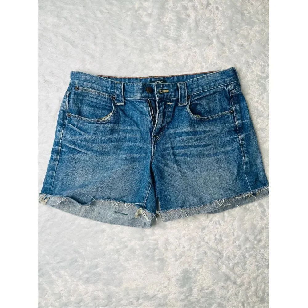 J. Crew Womens Medium Wash Blue Stretch Mid Rise Denim Cutoff Shorts Size 2